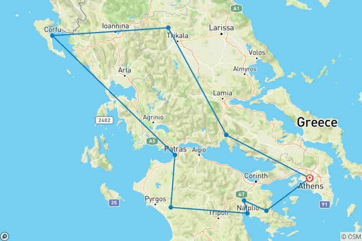 Carte du circuit Circuit UNESCO privé de 6 jours au cœur de la Grèce antique et de l'île de Corfou