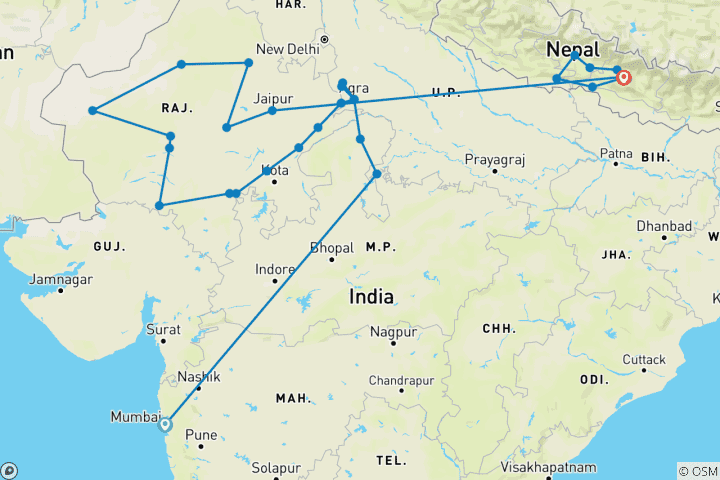 Map of Historical India and Nepal
