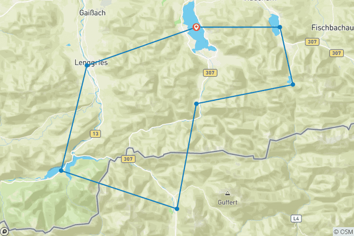 Map of 5-Lake Tour with Luggage Transfer