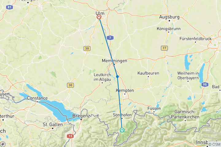 Carte du circuit Piste cyclable de l'Iller avec transfert de bagages