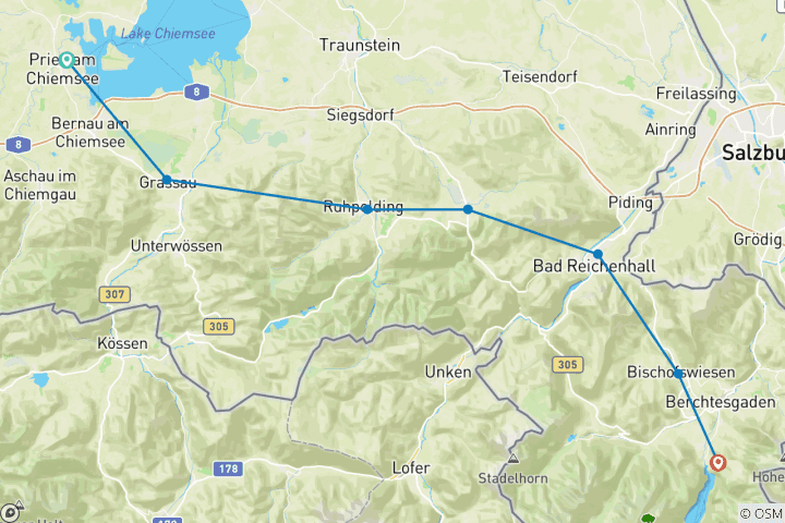 Map of Salzalpensteig With Luggage Transfer 9 Days