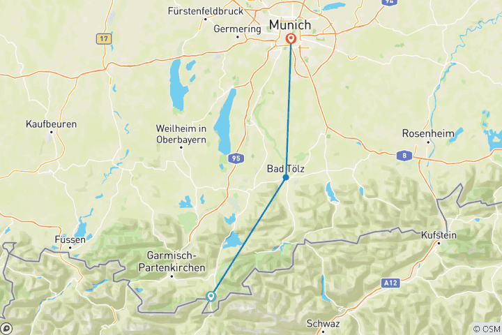 Map of Isar Cycle Path: Isarquelle - Munich With Luggage Transfer