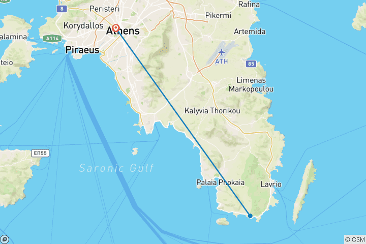 Mapa de Circuitos privados de 4 días en Atenas, incluido un exclusivo crucero privado a Sounio