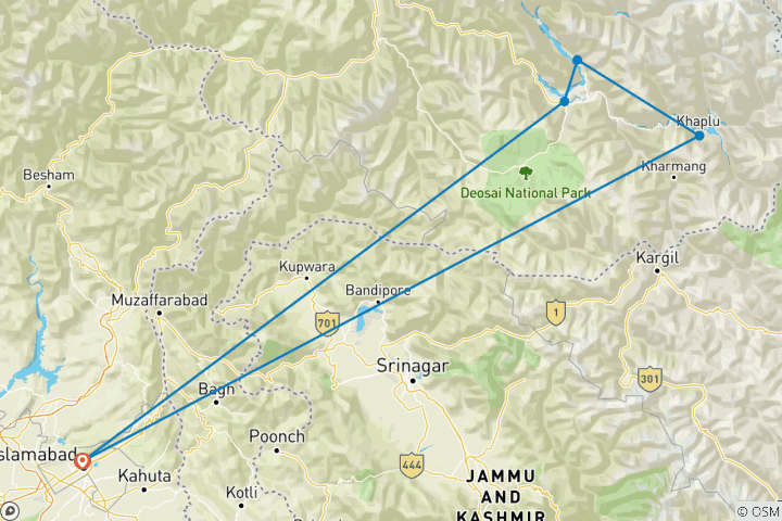 Carte du circuit Forfaits touristiques à Skardu - Circuit aérien à Skardu