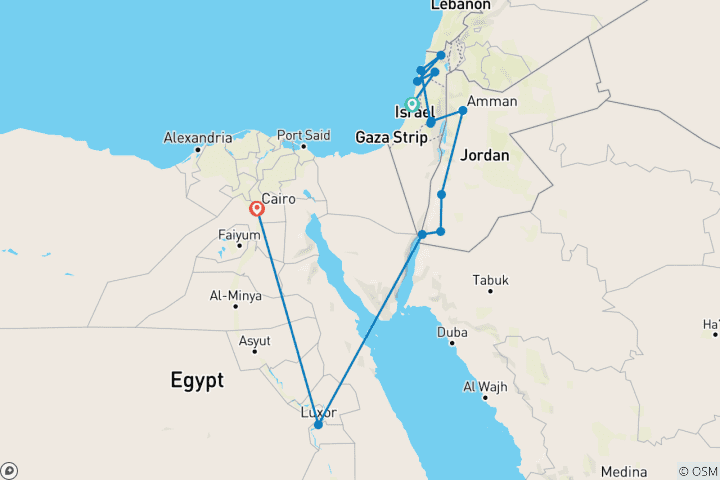 Carte du circuit 11 jours de vacances inspirantes en Israël, Jordanie et Égypte