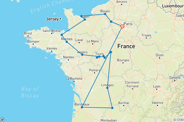 Carte du circuit Les trésors de la France