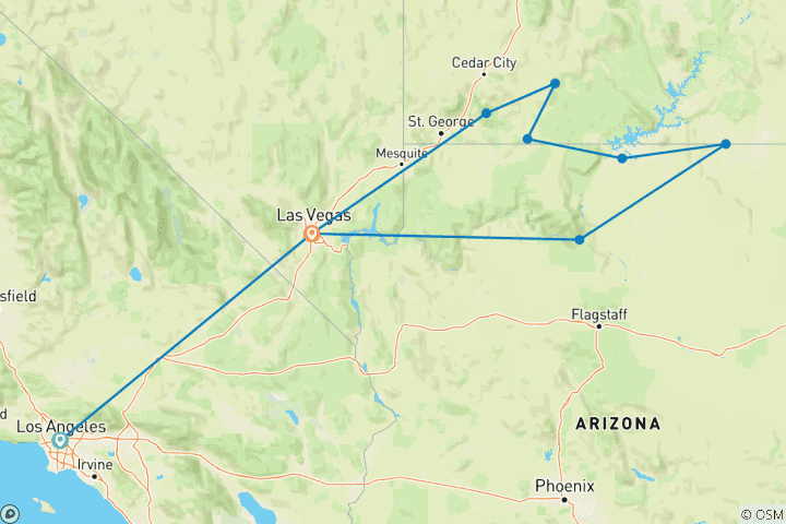 Map of Golden West Adventure - Los Angeles Airport (ending in Las Vegas)