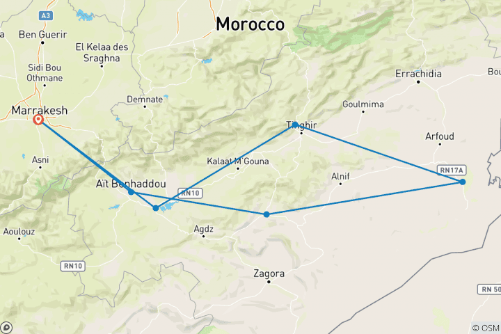 Map of Morocco Family Adventure - 9 days