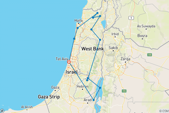 Map of Highlights of Israel - 8 days