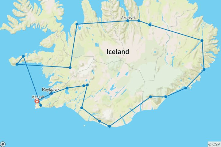 Map of 12 Days Iceland Ring Road Tour in a Motorhome