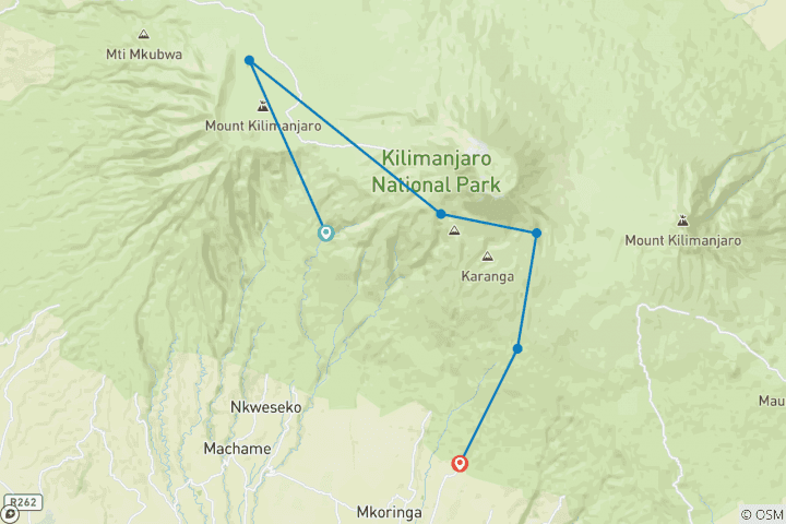 Map of Kilimanjaro Climb Via Machame Route 6 Day