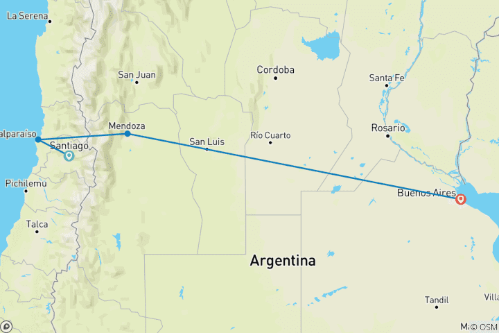 Carte du circuit Premium Chili et Argentine