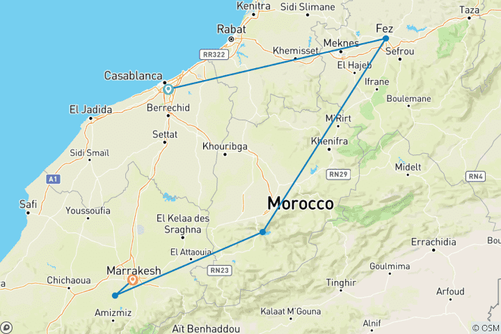 Map of Premium Morocco Highlights (including Agafay)