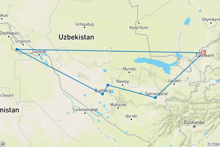 Map of Premium Uzbekistan (7 destinations)