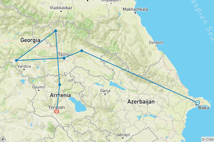 Carte du circuit Premium Azerbaïdjan, Géorgie et Arménie