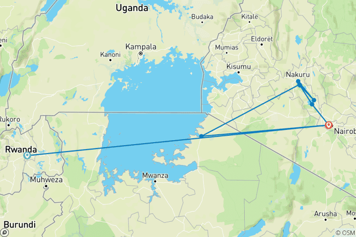 Map of Premium Uganda, Rwanda & Kenya (10 destinations)
