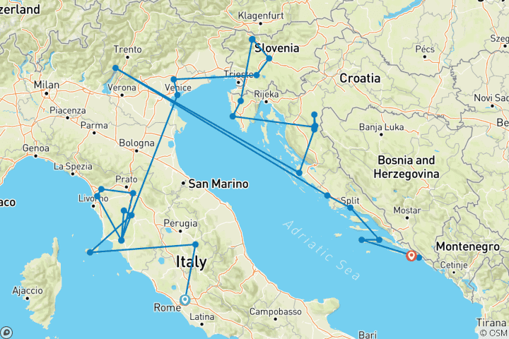 Carte du circuit Premium Rome to Dubrovnik (from Rome to Elaphiti (Îles))