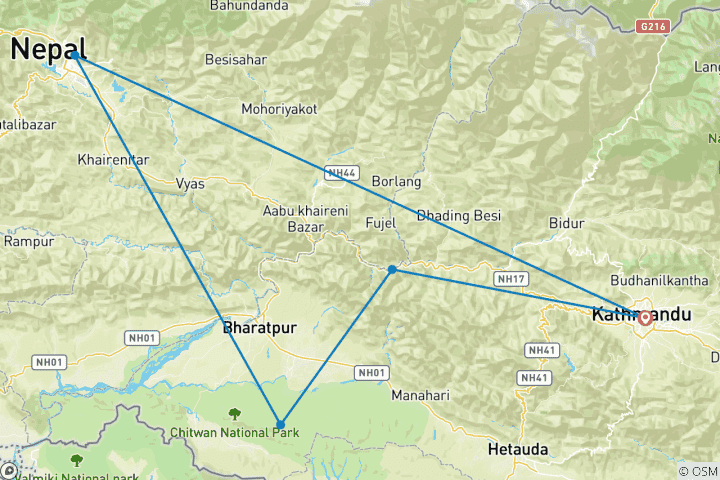 Map of A adventure sports tour in Nepal - 8 Days