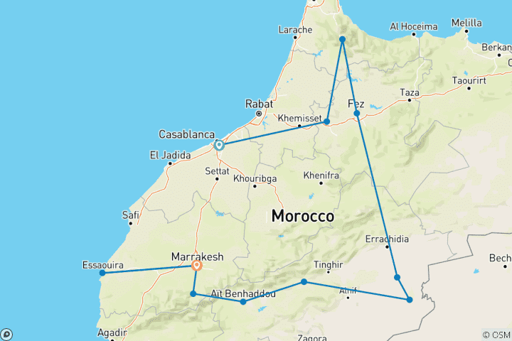 Map of Premium Morocco in Depth with Essaouira (12 destinations)