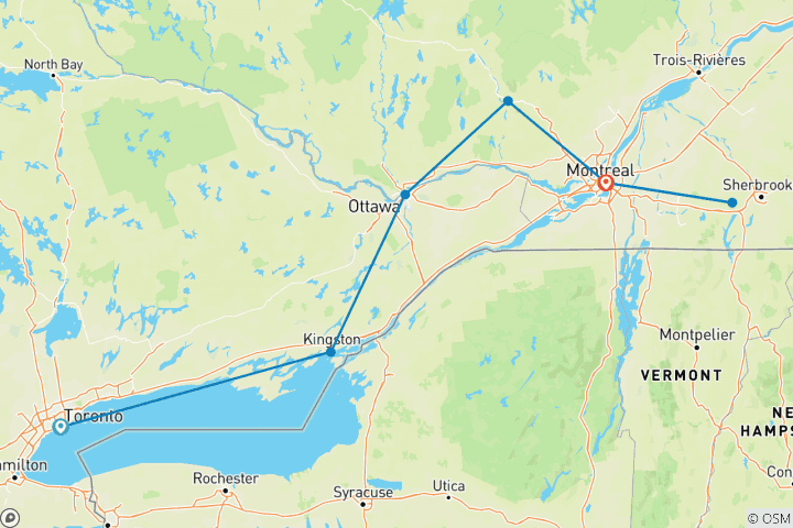 Carte du circuit Mad About Mounties : L'Est du Canada par Design, PLUS Montréal