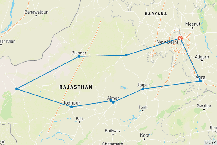 Map of 14 Day Rajasthan Desert Tour - From Taj Mahal to Thar Desert