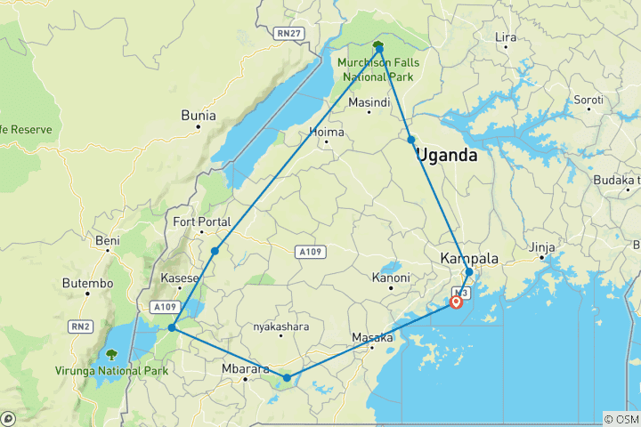 Map of Ultimate Uganda: Safari Drives and Savannah