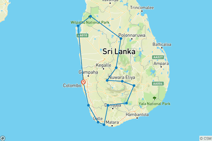 Carte du circuit Sri Lanka hors des sentiers battus