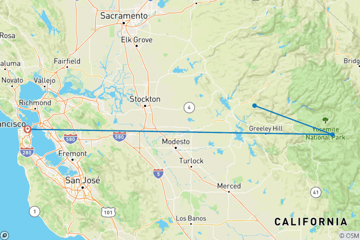 Map of Hiking in Yosemite National Park (5 destinations)