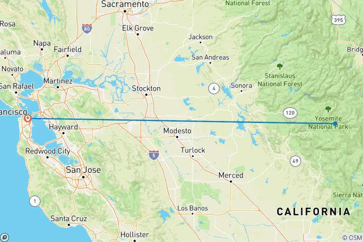 Carte du circuit Trek dans le parc national de Yosemite