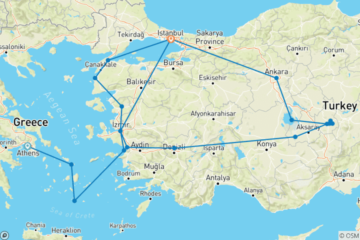 Karte von Das Beste von Griechenland und der Türkei mit 2-tägiger Kreuzfahrt