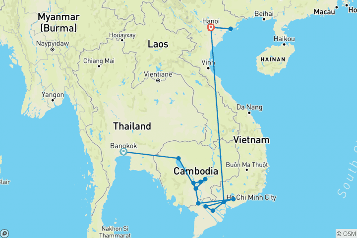 Carte du circuit Le cœur du Cambodge et du Vietnam avec Bangkok - En direction du sud - 2023