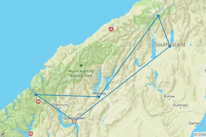 Mapa de NZ aventura sur