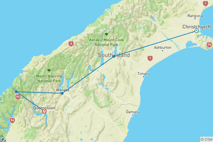 Carte du circuit Aventure NZ Sud