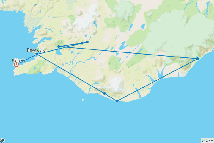 Map of 7 Days ICELAND | REYKJAVIK, GOLDEN CIRCLE & SOUTH COAST (Group Tour)