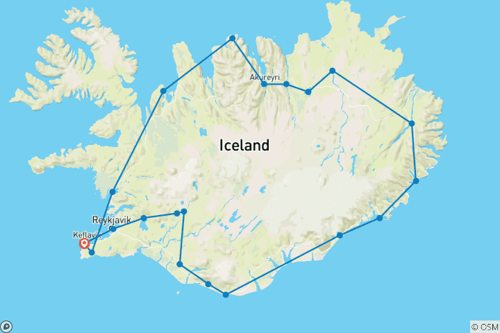 Carte du circuit 9 jours d'autotour - Circuit complet en Islande - Ring Road et Cercle d'Or