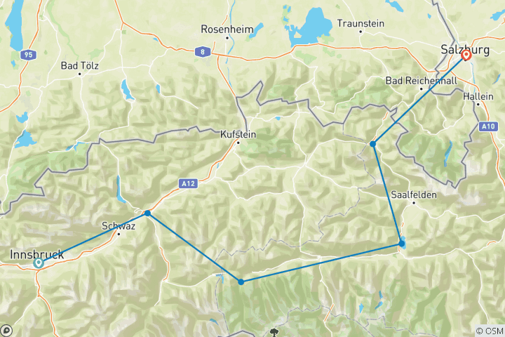 Carte du circuit D'Innsbruck à Salzbourg - Quatre rivières, coutumes et haute culture (7 jours)