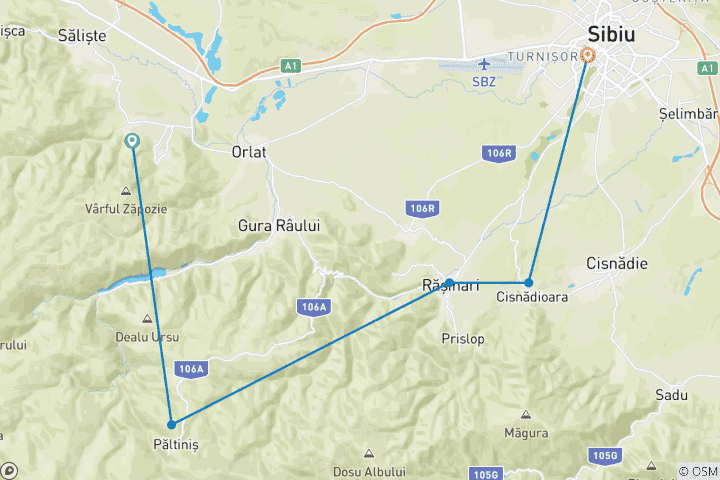 Carte du circuit Roumanie - Carpates et Transylvanie (8 jours)