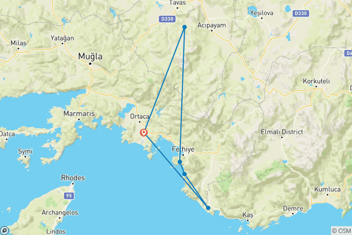 Carte du circuit Fascination de la voie lycienne ouest avec guide (8 jours)