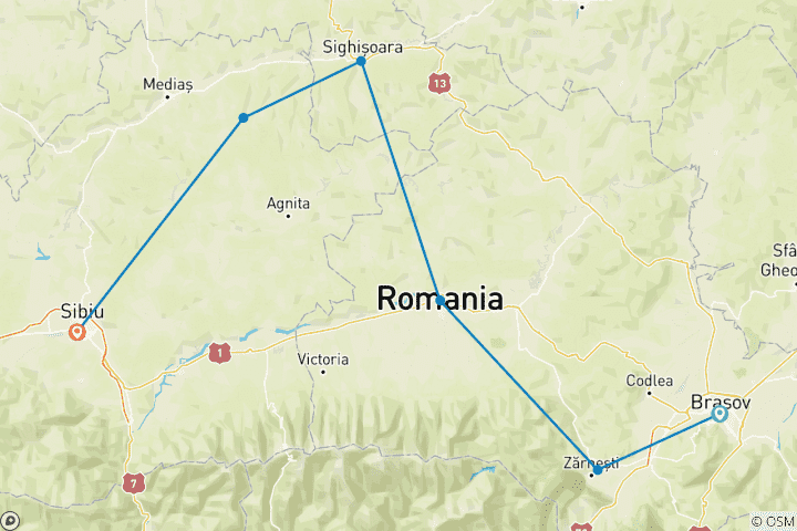 Karte von Rumänien - Von Kronstadt nach Hermannstadt (8 Tage)