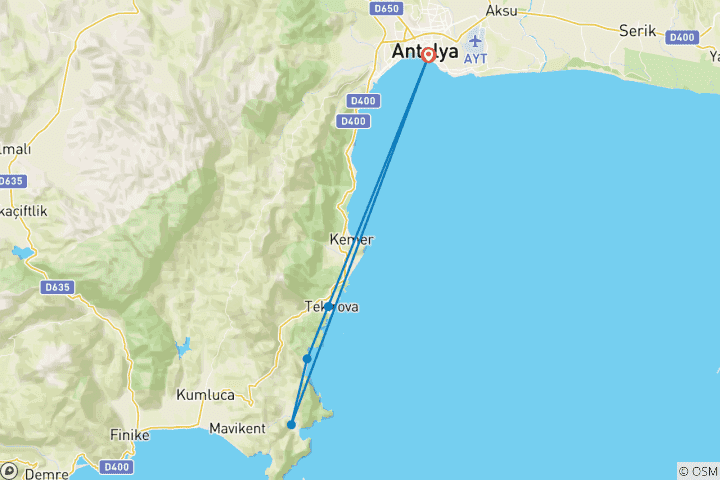 Carte du circuit Fascination de la voie lycienne Est avec guide (8 jours)