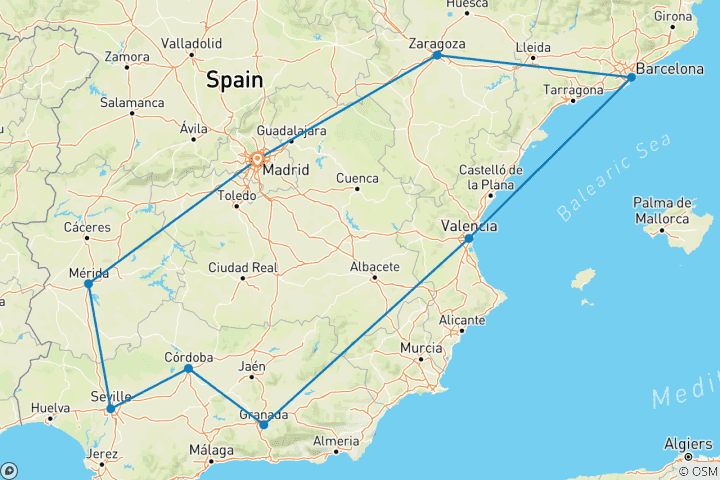 Carte du circuit Découverte de l'Espagne - 10 jours