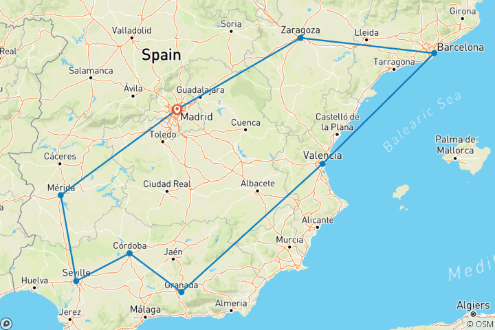 Carte du circuit Découverte de l'Espagne - 10 jours