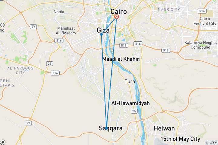 Karte von Kairo: Gizeh Pyramiden, Sphinx, Saqqara & Dahshur Tagesausfluge mit Mittagessen