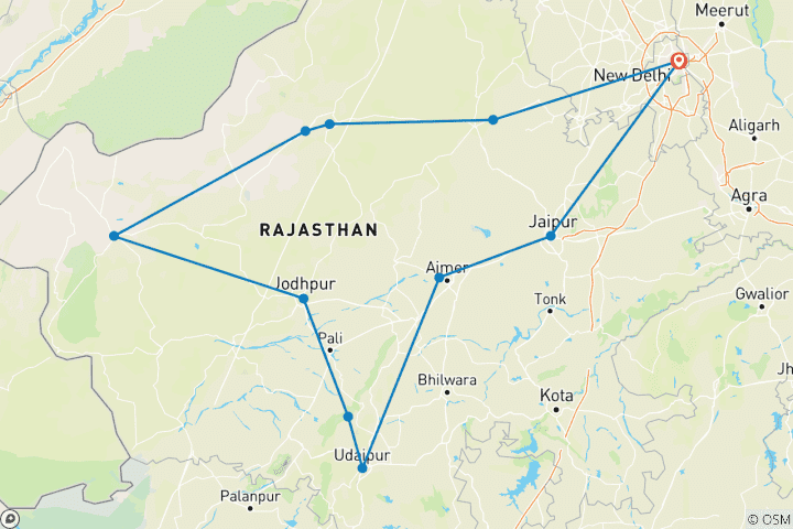 Kaart van Rajasthan Cultuurreis Arrangement