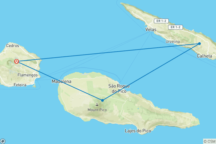 Kaart van Zelfgeleide wandeltocht op de Azoren - verken Pico, Faial & São Jorge