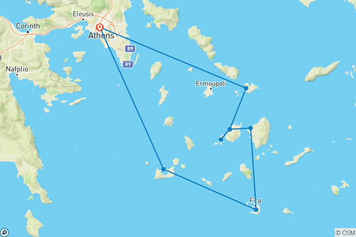 Carte du circuit Odyssée des 5 îles grecques avec visites guidées - Premium