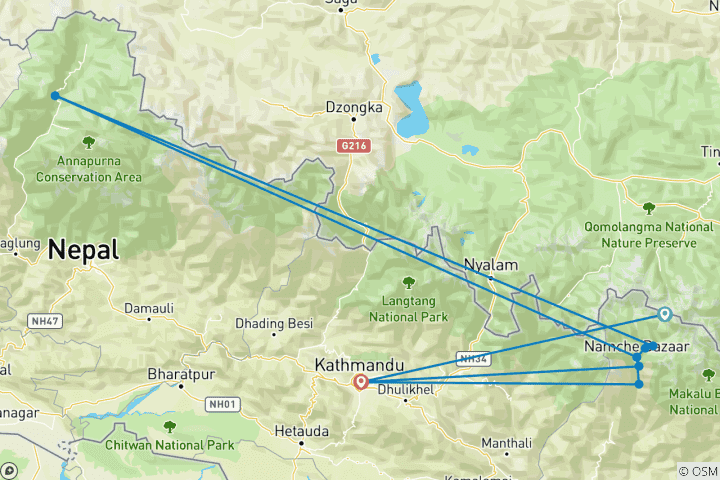 Carte du circuit Trek du camp de base de l'Ama Dablam