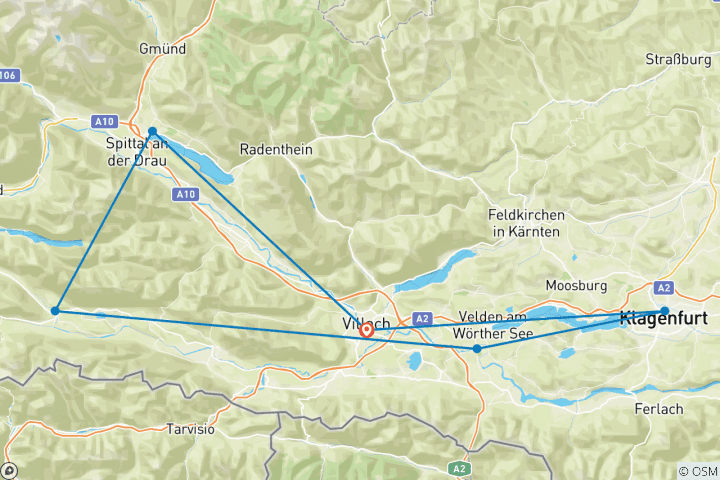 Karte von Kärnten Seen Schleife Genusstour - auf Radwegen bekannte Seen entdecken (8 Tage)