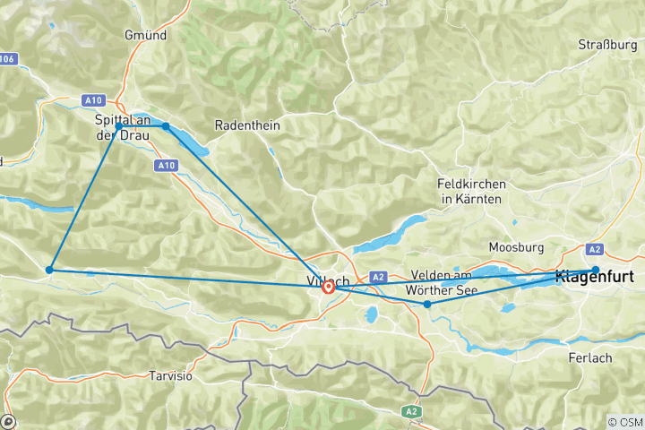 Karte von Kärnten Seen Schleife Sportive Tour - durch eine abwechslungsreiche Landschaft zu den schönsten Seen (8 Tage)