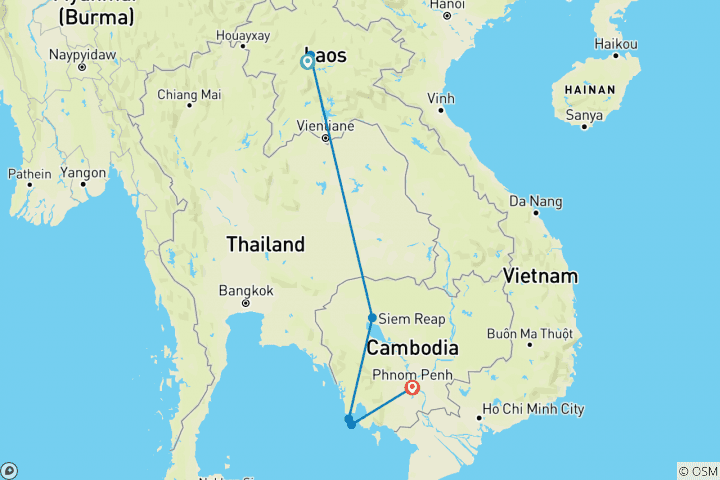 Carte du circuit Circuit privé supérieur Laos & Cambodge (vol inclus)